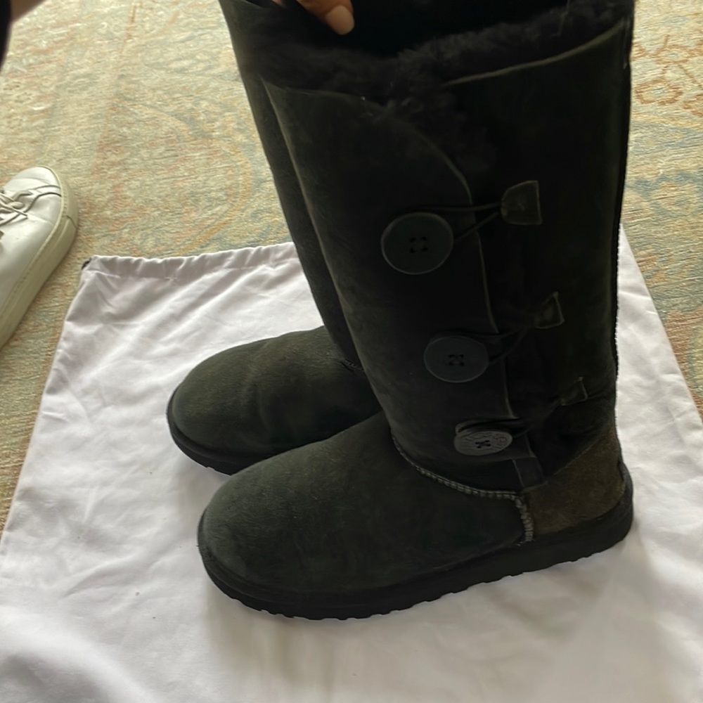 Ugg Black Suede Button Up High Boots Size 8 - image 1